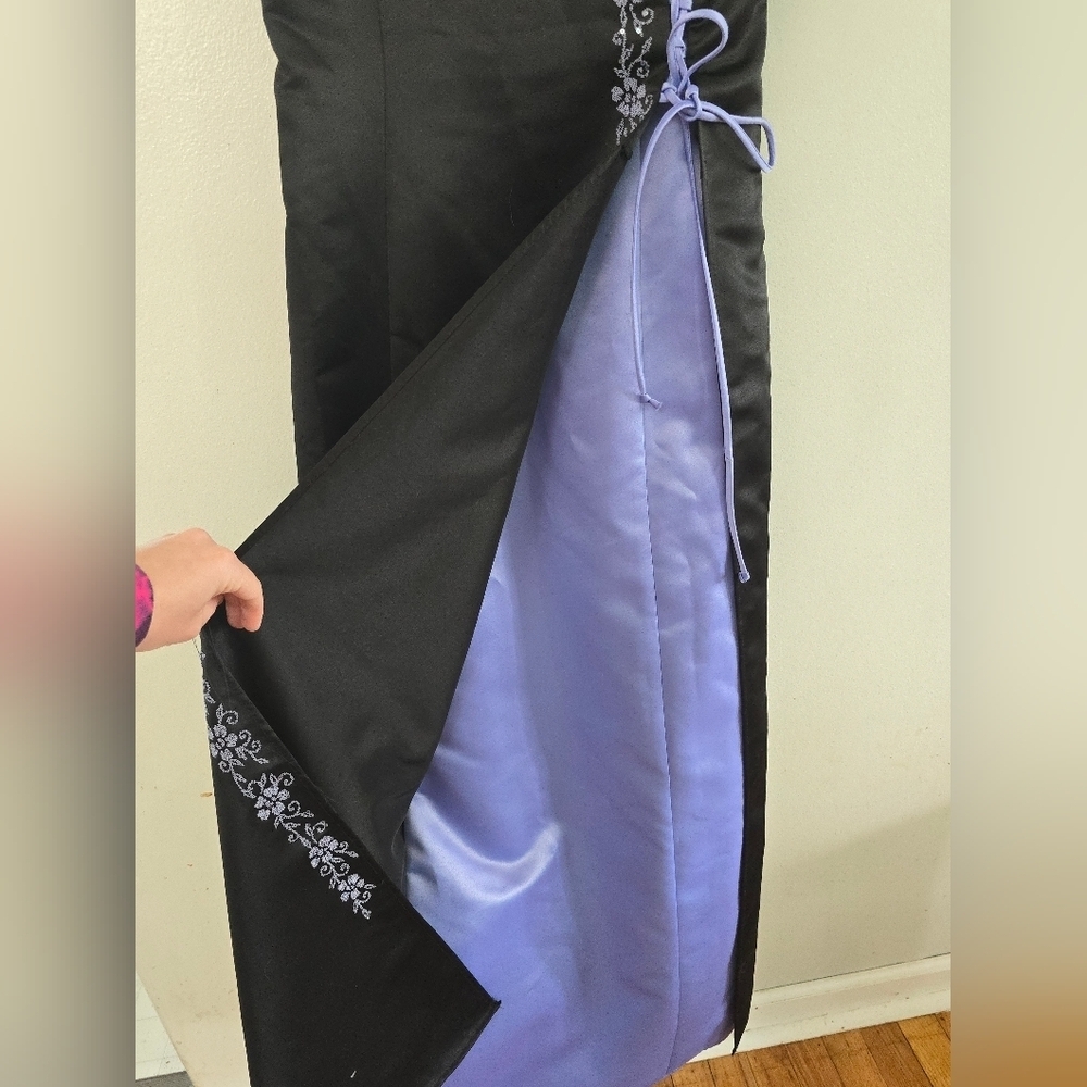Prom Dress Maxi Gown Purple Black Bead Y2K Floral Delvt Sz 13 Fairy FLAWS - Picture 5 of 13